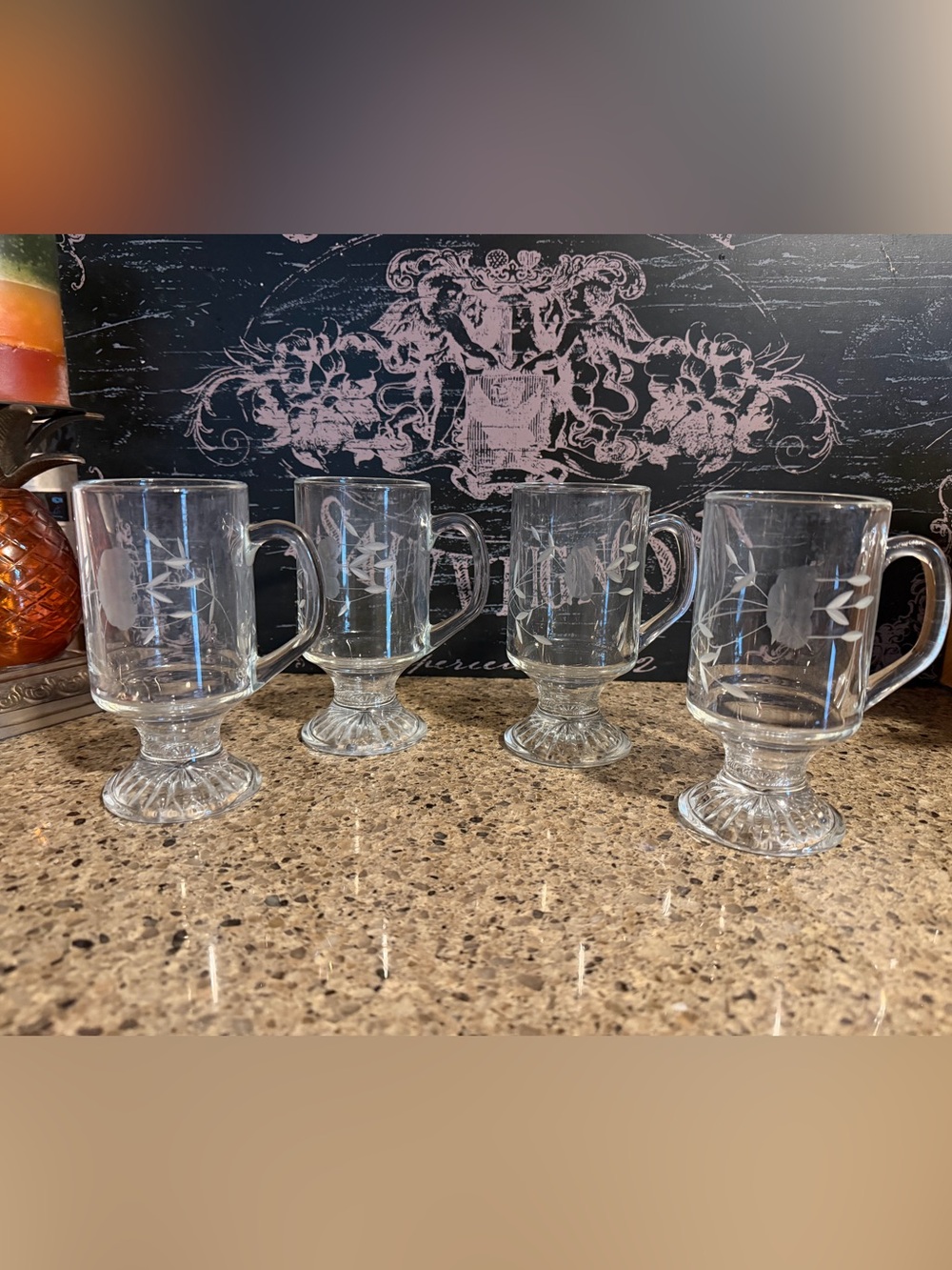 Set of 4 vintage Princess House Heritage #504 footed glass pedestal mug